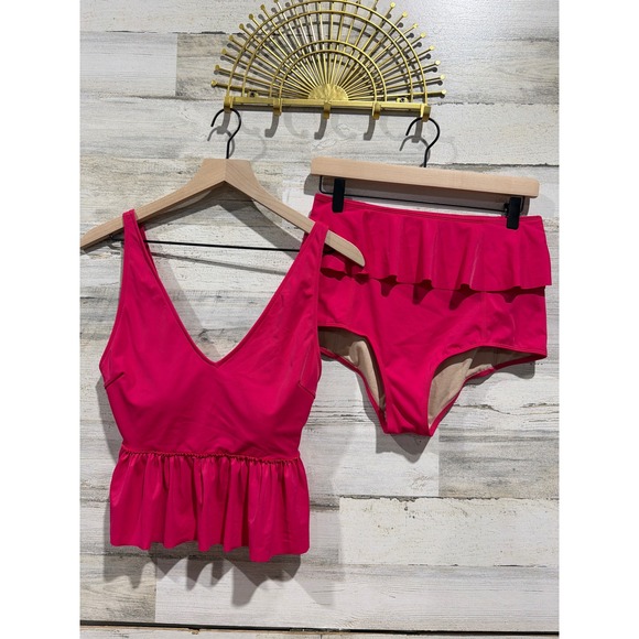 Kortni Jeane Other - Kortni Jeane Swimsuit Women Medium Pink Ruffle Peplum Retro Barbiecore